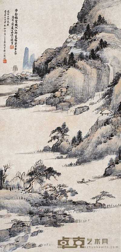 萧俊贤 江邨独钓图 轴 68×33cm